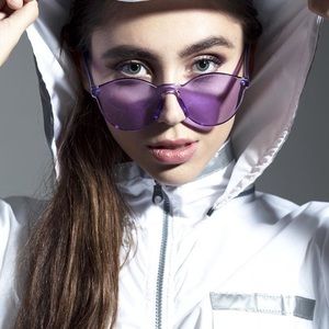 Purple Tinted Clear Rimless Sunglasses
